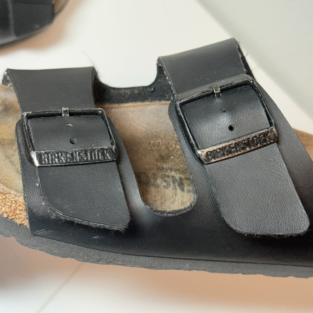 Birkenstock Arizona Classic Birko-Flor Double Buckle Slides Black Women Sz 8/39 - Picture 9 of 11